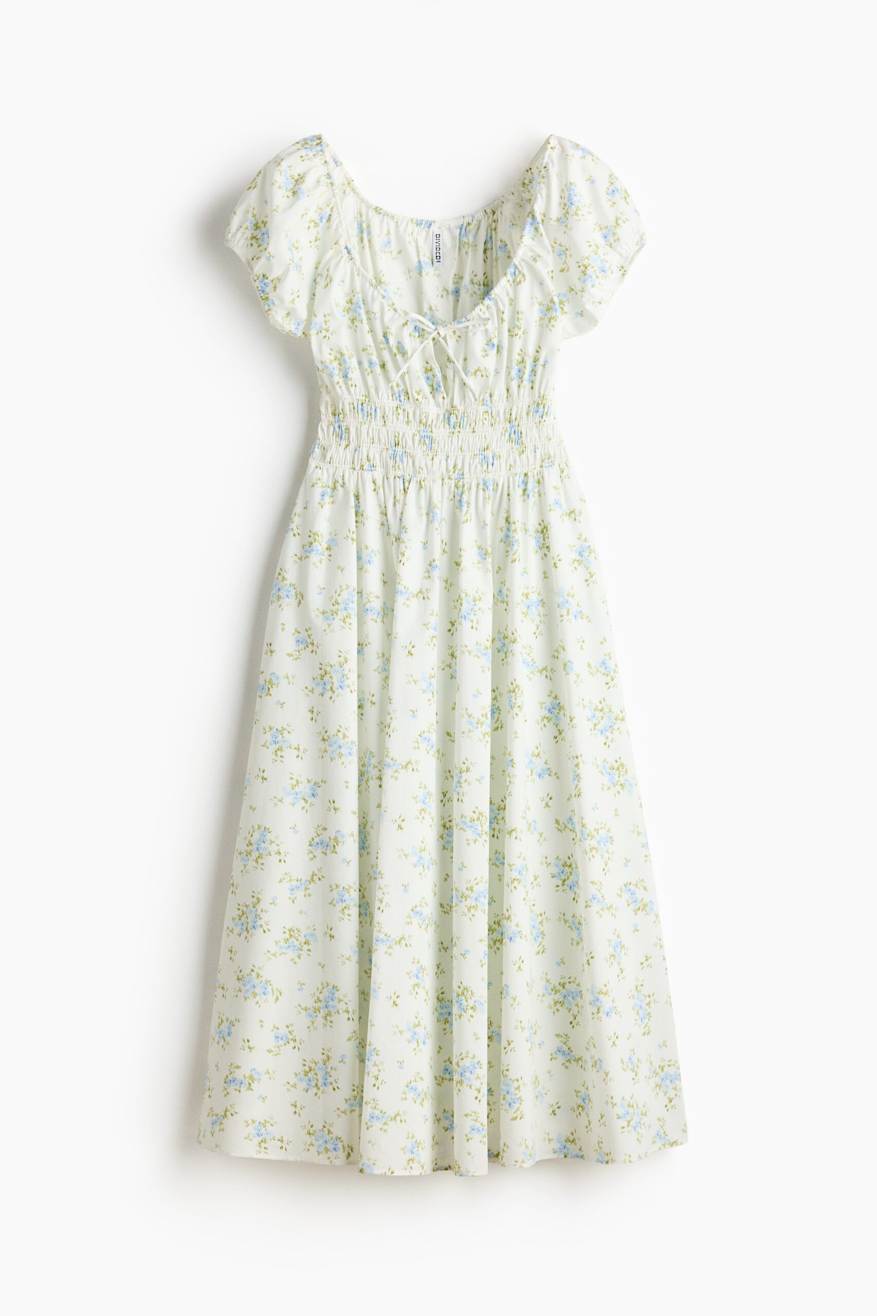 H & M - Jurk met gesmokte taille - Roomwit/Bloemen