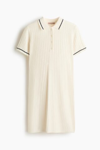 H & M - Kabelgebreide polojurk - Roomwit