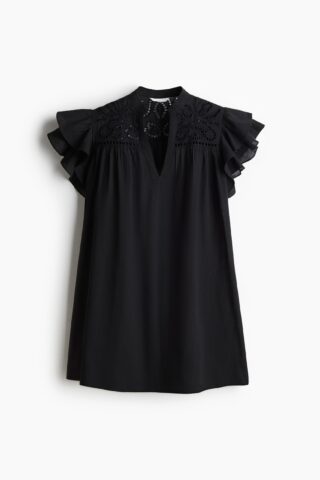 H & M - Jurk met volantmouwtjes - Zwart