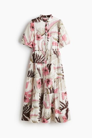 H & M - Lange katoenen jurk - Wit/Bloemen