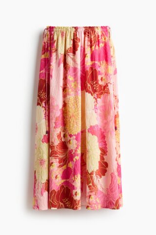 H & M - Rok met drawstring - Roze/Bloemen