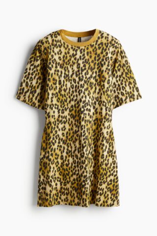 H & M - T-shirtjurk met schoudervullingen - Beige/Luipaarddessin