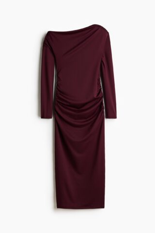 H & M - Draped one-shoulder dress - Bordeauxrood