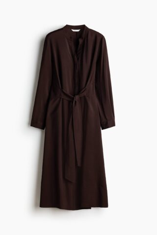 H & M - Jurk met strikceintuur - Donkerbruin