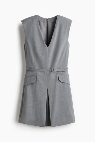 H & M - Jurk met ceintuur - Grijs Gemêleerd