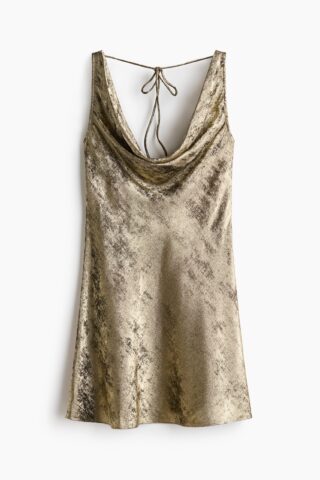 H & M - Jurk met watervalhals - Goudkleurig