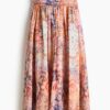 H & M - Rok met geplooide tailleband - Lichtoranje/Paisleydessin