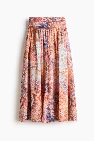 H & M - Rok met geplooide tailleband - Lichtoranje/Paisleydessin