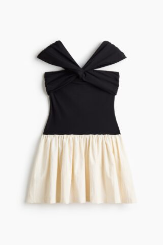 H & M - Off-the-shoulderjurk - Zwart/Roomwit