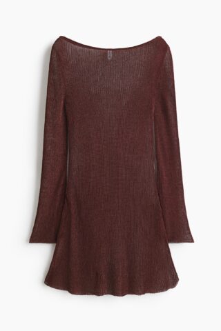 H & M - Glanzende jurk met uitlopende rok - Donkerbruin