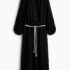 H & M - Oversized jurk met strikceintuur - Zwart