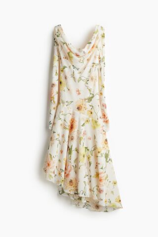 H & M - Cowl-neck dress - Roomwit/Bloemen