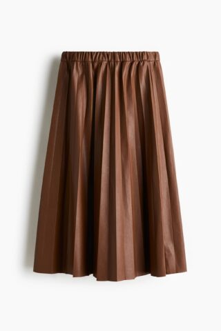H & M - Plissérok met coating - Bruin