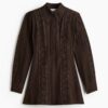H & M - Overhemdjurk met kant - Donkerbruin