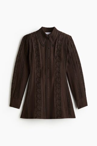 H & M - Overhemdjurk met kant - Donkerbruin