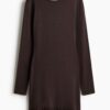 H & M - Tricot jurk met kant - Donkerbruin