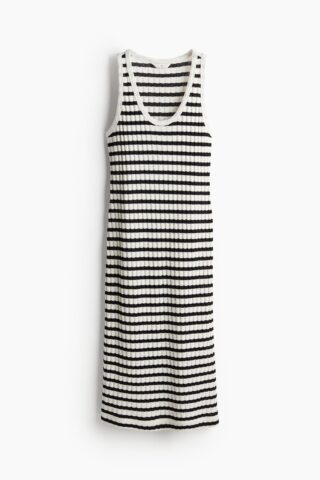 H & M - Ribgebreide jurk - Wit/Zwart Gestreept