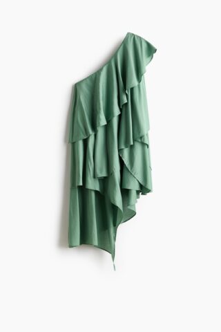 H & M - One-shoulderjurk met volants - Dusty Groen