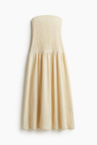 H & M - Bandeaujurk met smokwerk - Roomwit