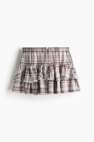 H & M - Rok met drawstring en volants - Lichtblauw/Geruit
