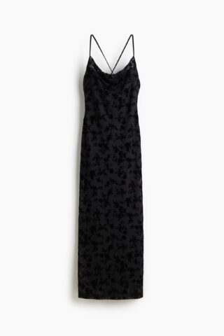H & M - Strappy jurk met flockprint - Zwart