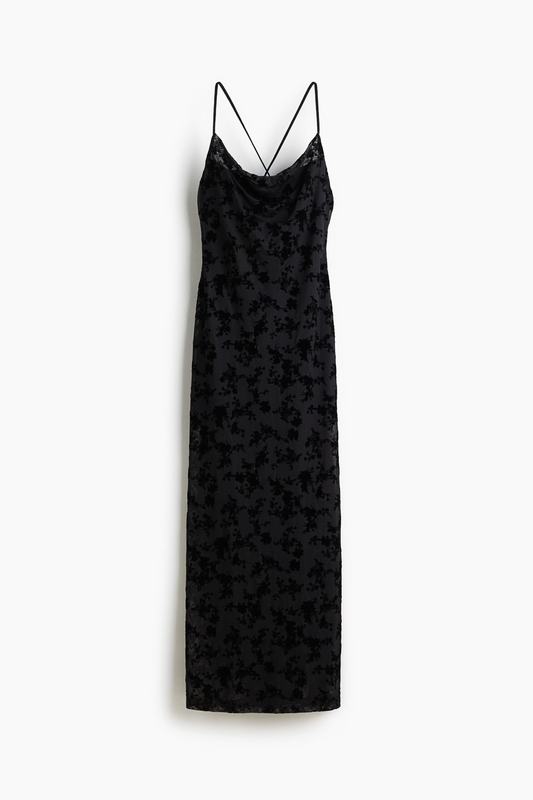 H & M - Strappy jurk met flockprint - Zwart