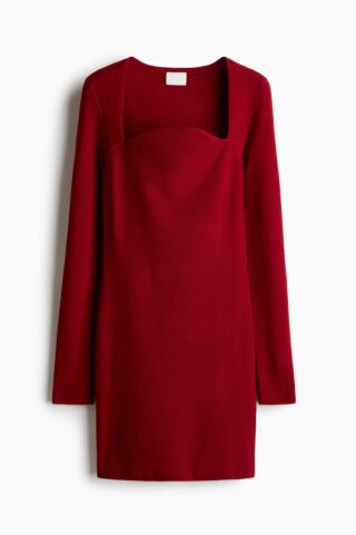 H & M - Gebreide mini-jurk - Donkerrood