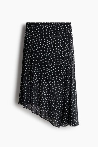 H & M - Asymmetrische rok van mesh - Zwart/Stippen