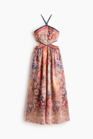 H & M - Halterjurk met cutouts - Lichtoranje/Paisleydessin