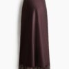 H & M - MAMA Satijnen rok met kant - Donkerbruin