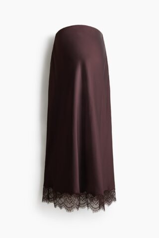 H & M - MAMA Satijnen rok met kant - Donkerbruin