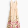 H & M - Strappy jurk met uitlopende rok - Abrikoos/Bloemen