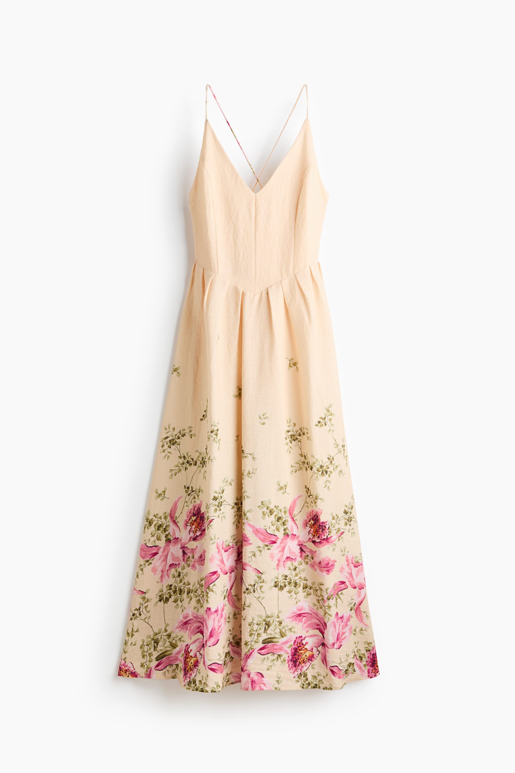 H & M - Strappy jurk met uitlopende rok - Abrikoos/Bloemen