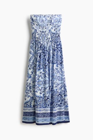 H & M - Bandeaujurk met smokwerk - Blauw/Paisleydessin