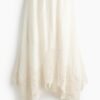 H & M - Rok van linnenmix met broderie anglaise - Roomwit