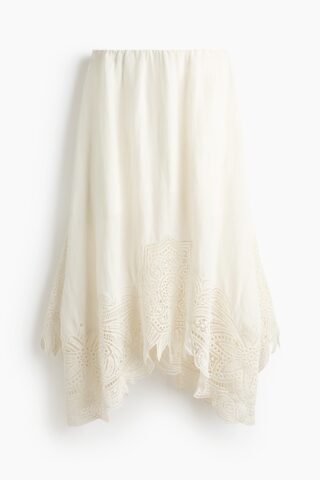 H & M - Rok van linnenmix met broderie anglaise - Roomwit