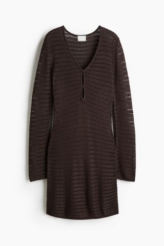 H & M - Ajourgebreide jurk - Donkerbruin