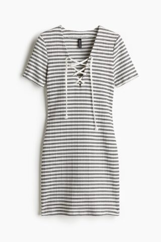H & M - Bodyconjurk met vetersluiting - Roomwit/Gestreept