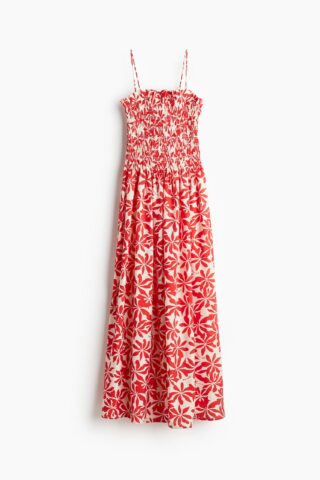 H & M - Strappy jurk met smokwerk - Wit/Rode Bloemen