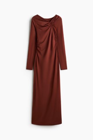 H & M - Gedrapeerde tricot jurk - Roestbruin