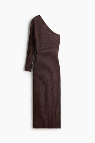 H & M - Metallic one-shoulderjurk - Donkerbruin
