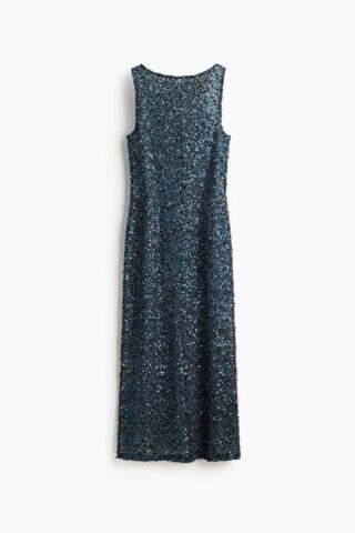H & M - Jurk van mesh met pailletten - Donkerturkoois