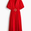 H & M - Katoenen overhemdjurk met ceintuur - Rood