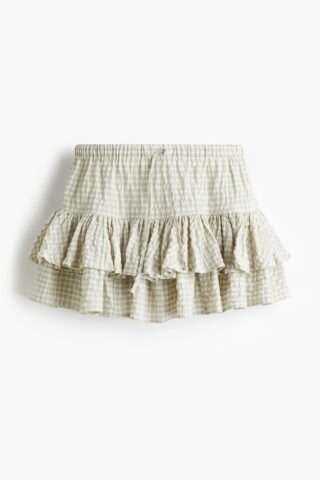 H & M - Rok met drawstring en volants - Licht Kakigroen/Geruit