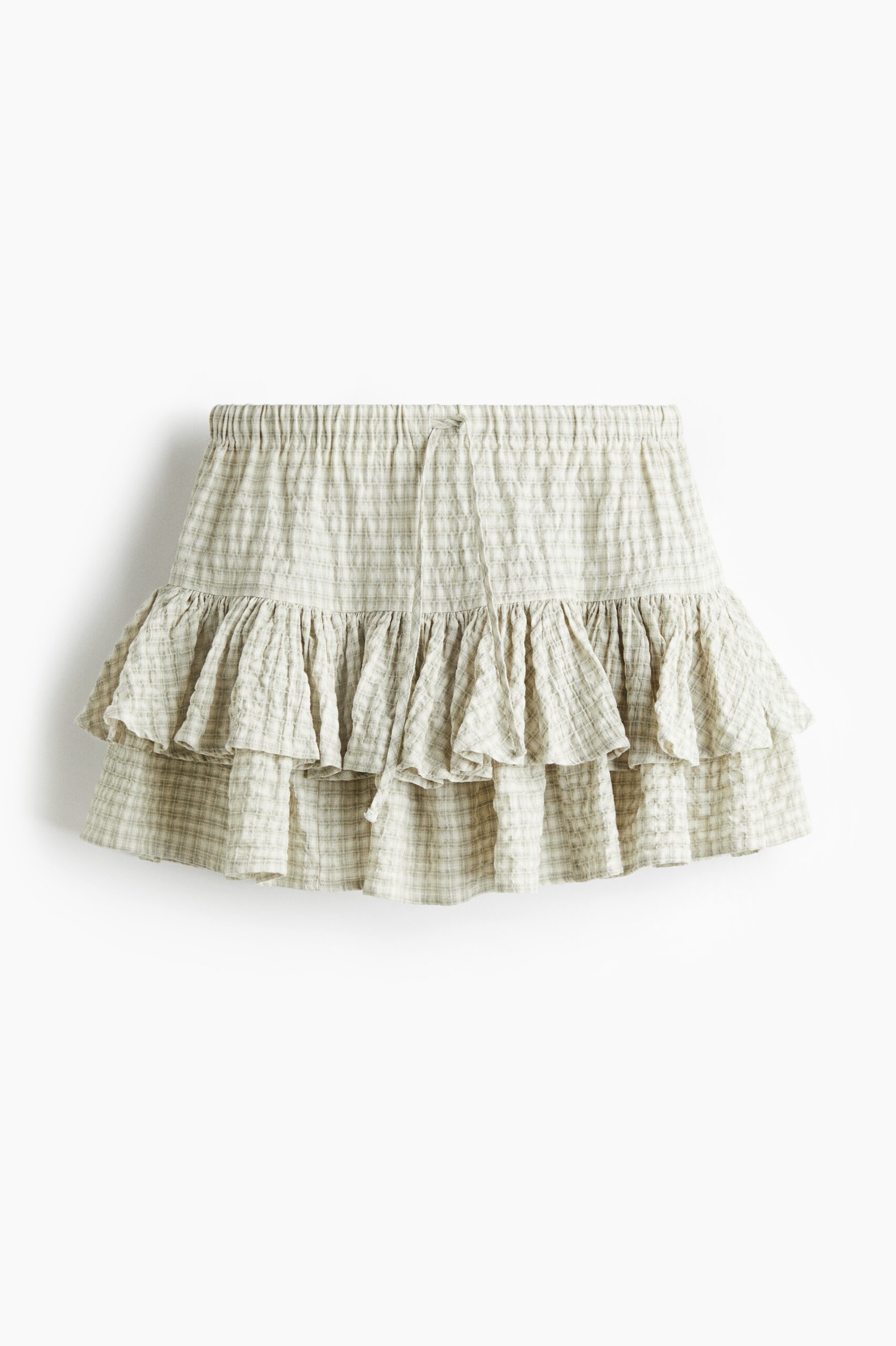 H & M - Rok met drawstring en volants - Licht Kakigroen/Geruit