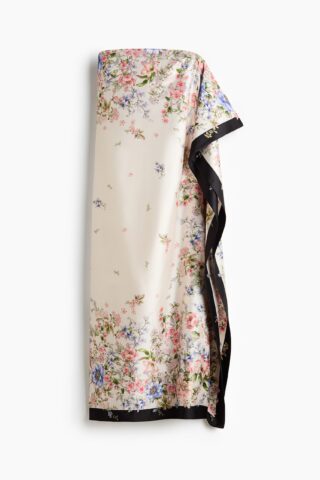 H & M - Bandeaujurk met draperie - Roomwit/Bloemen