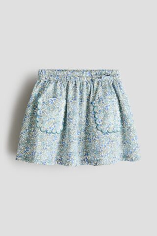 H & M - Popeline rok met bloemenprint - Lichtturkoois/Bloemen