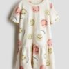 H & M - Tricot jurk met print - Lichtbeige/Smileyworld