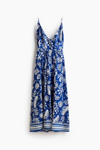 H & M - Open-backjurk met uitlopende rok - Helderblauw/Wit