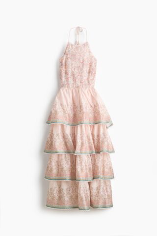 H & M - Halterjurk van linnenmix met volants - Lichtroze/Paisleydessin